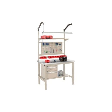 Global Equipment 48x30 Production Workbench - Stainless Steel Square Edge Complete Bench Tan 319303TN